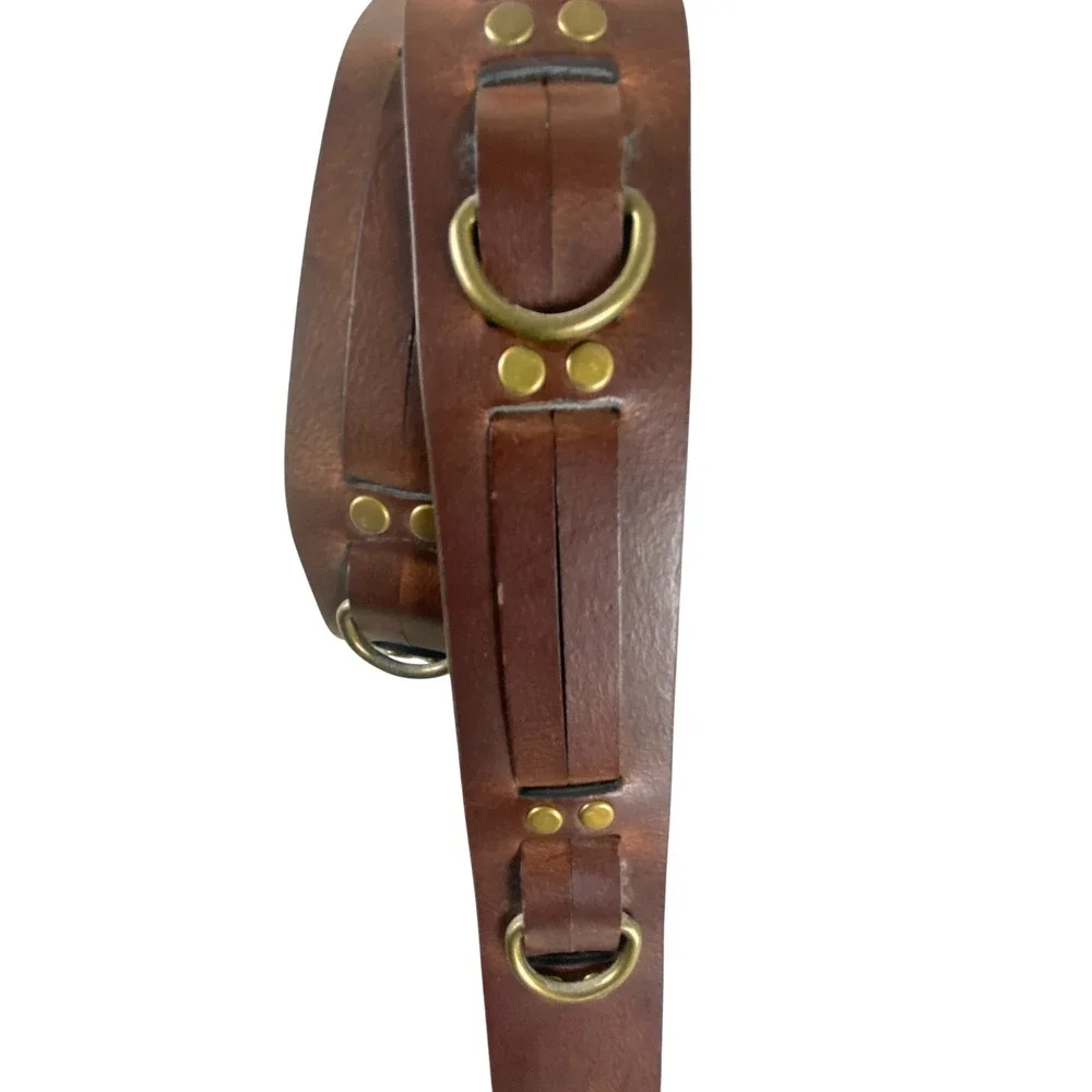 Chaps Womens Brown Brass Leather Rivet Belt 42x1.5 Cowgirl Biker Rock n Roll